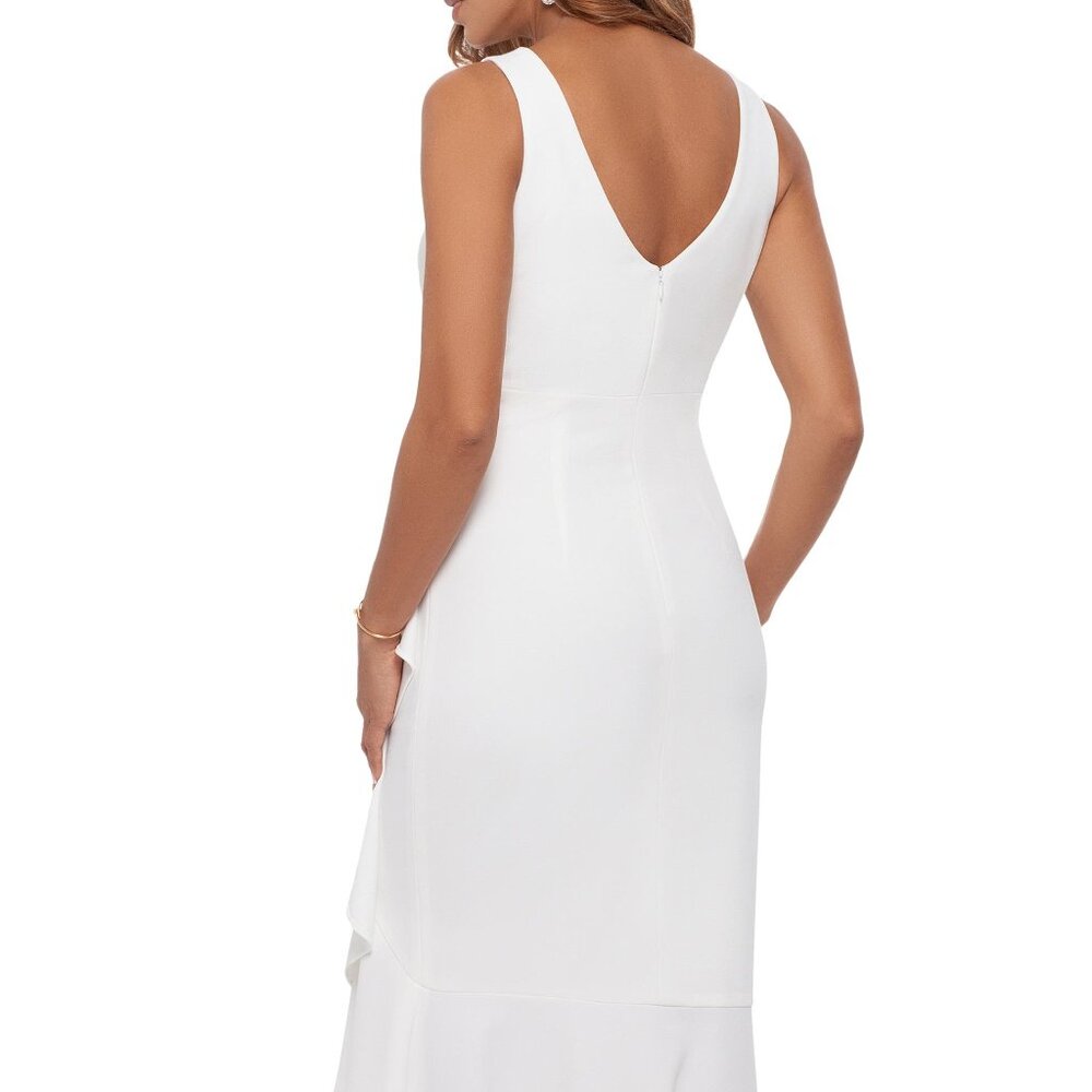 Betsy & Adam Ruffled High-Low Gown white Size 12 - Picture 3 of 9